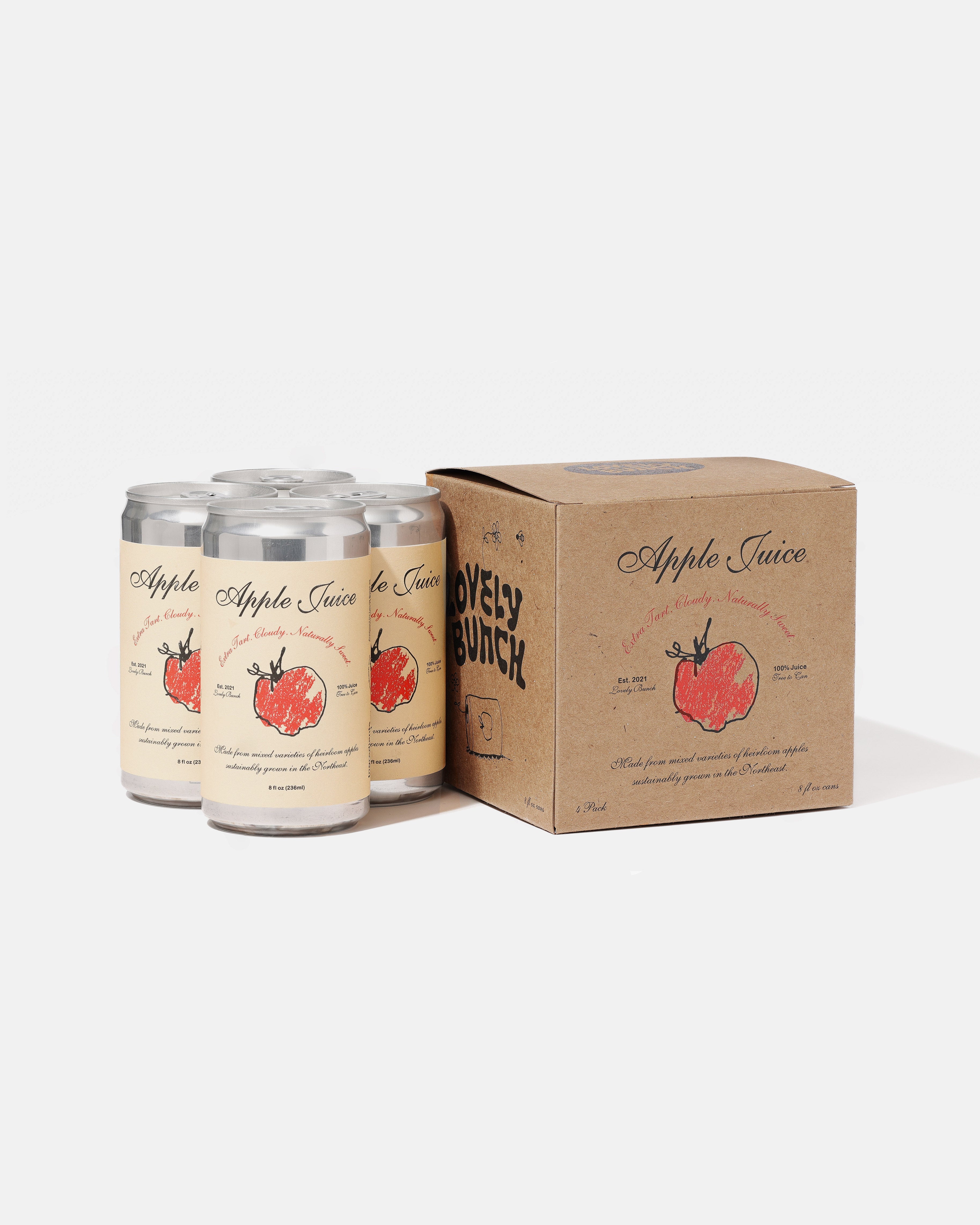 Lovely Bunch Apple Juice cans and packaging box 